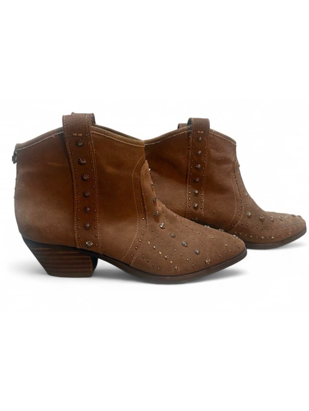 Sam Edelman Women’s 7.5 Taupe Suede Studded Western Cowboy Ankle Booties Boho